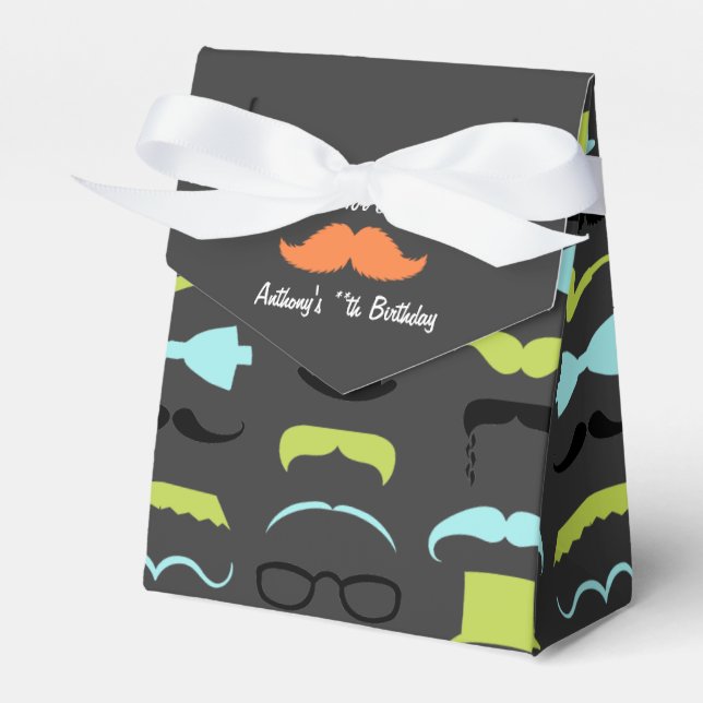 Little Man Mustache Birthday Party Personalized Favor Boxes (Front Side)