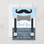 little man mustache blue navy blue boy baby shower thank you card