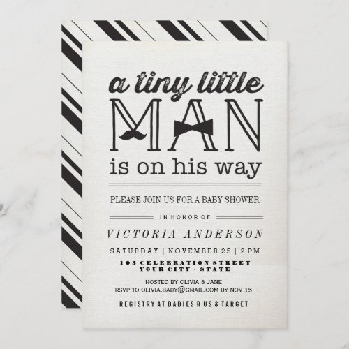 Little Man Mustache Bow Tie Boy Baby Shower Invite