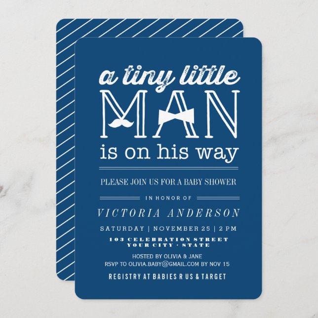Little Man Mustache Bow Tie Boy Baby Shower Invite (Front/Back)