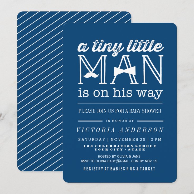 Little Man Mustache Bow Tie Boy Baby Shower Invite | Zazzle