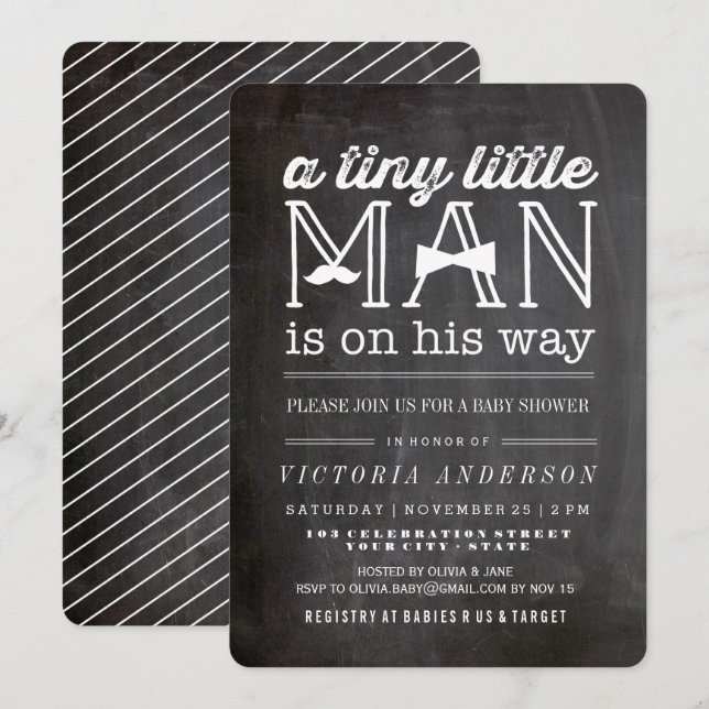 Little Man Mustache & Bow Tie Cute Boy Baby Shower Invitation (Front/Back)