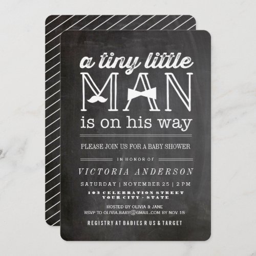 Little Man Mustache  Bow Tie Cute Boy Baby Shower Invitation