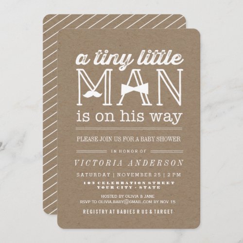 Little Man Mustache Bow Tie Rustic Boy Baby Shower Invitation