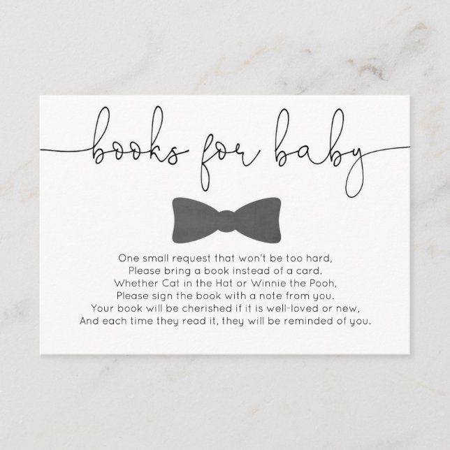 Little man mustache boy baby shower books for baby enclosure card (Front)