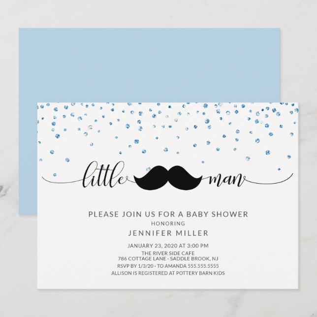 Little Man Mustache Boys Baby Shower Invitation (Front/Back)