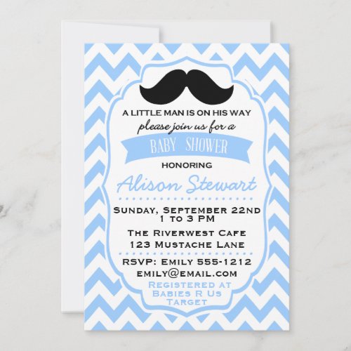 Little Man Mustache chevron Baby Shower invitation