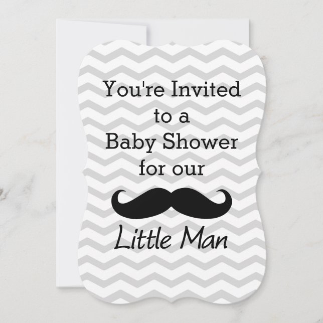 Little Man Mustache Chevron Cute Boys Baby Shower Invitation (Front)