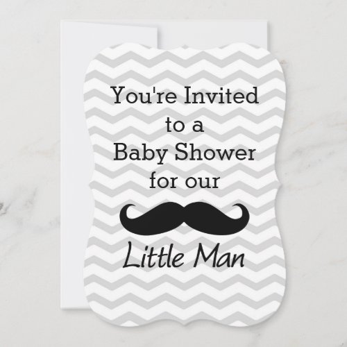 Little Man Mustache Chevron Cute Boys Baby Shower Invitation