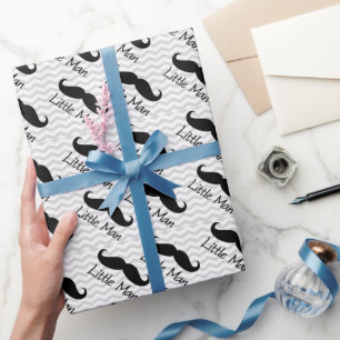 Little Man Mustache Chevron Cute Boys Wrapping Paper