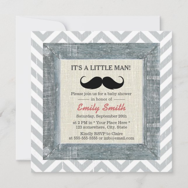 Little Man Mustache Chevron Stripes Baby Shower Invitation (Front)