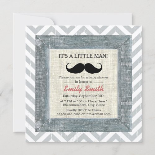 Little Man Mustache Chevron Stripes Baby Shower Invitation