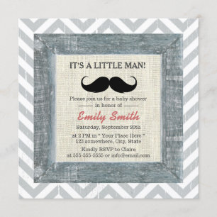 Little Man Mustache Chevron Stripes Baby Shower Invitation