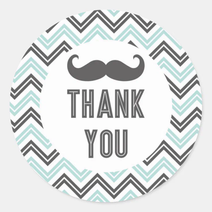 Little Man Mustache Chevron Thank You Sticker | Zazzle