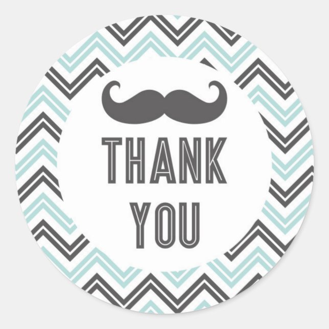 Little Man Mustache Chevron Thank You Sticker (Front)
