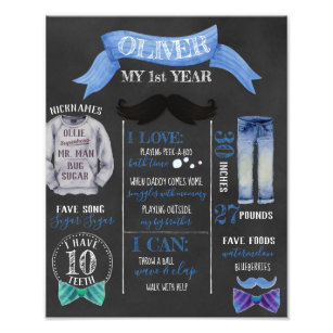 Little Man Mustache First Year Chalkboard Poster