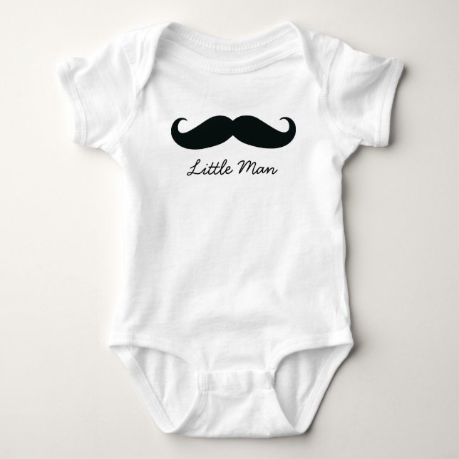 Little Man Mustache Infant Creeper, White Baby Bodysuit (Front)