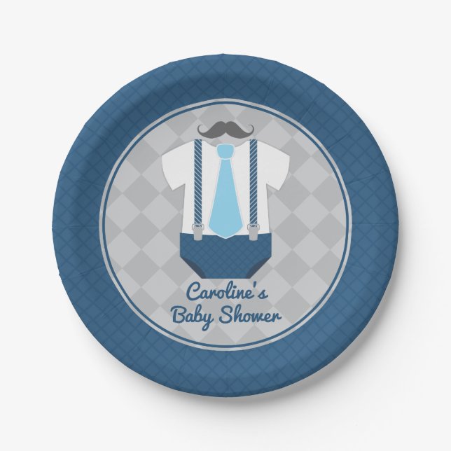 Little Man Mustache Tie Baby Shower Paper Plates (Front)