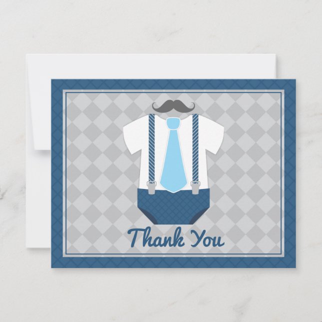 Little Man Mustache Tie Baby Shower Thank You (Front)