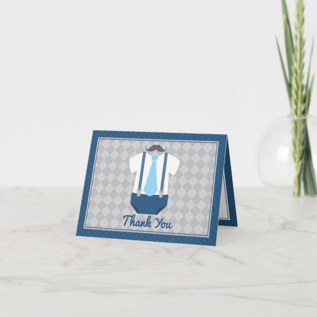 Little Man Mustache Tie Baby Shower Thank You Card (Front)