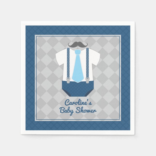 Little Man Mustache Tie Suspenders Baby Shower Napkins (Front)