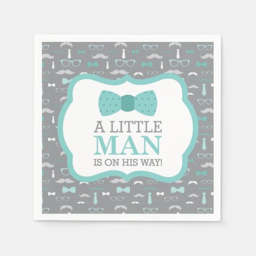 Little Man Napkin Turquoise and Gray Paper Napkins