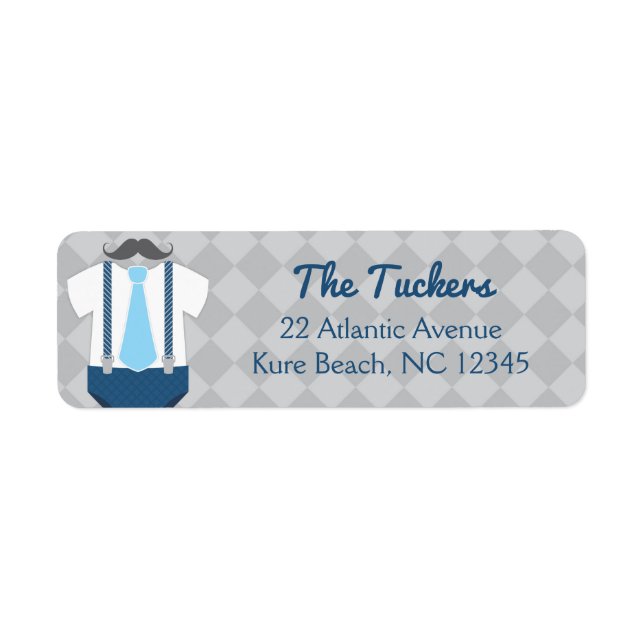 Little Man Navy Blue Gray Baby Shower Address Label (Front)