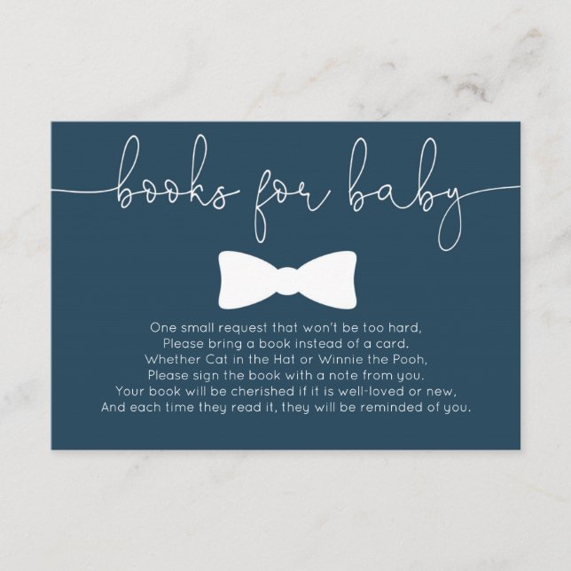 Little man navy boy baby shower books for baby enclosure card (Front)