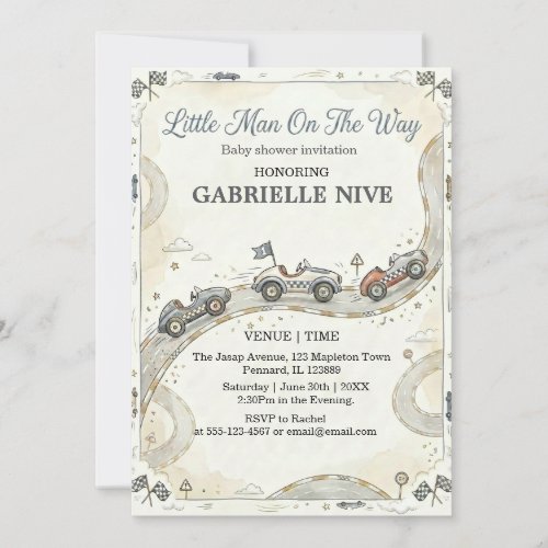 Little Man On The Way Race Car baby shower  Invitation