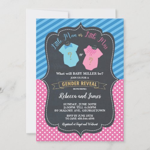 Little Man or Little Miss Baby Gender Reveal Invitation