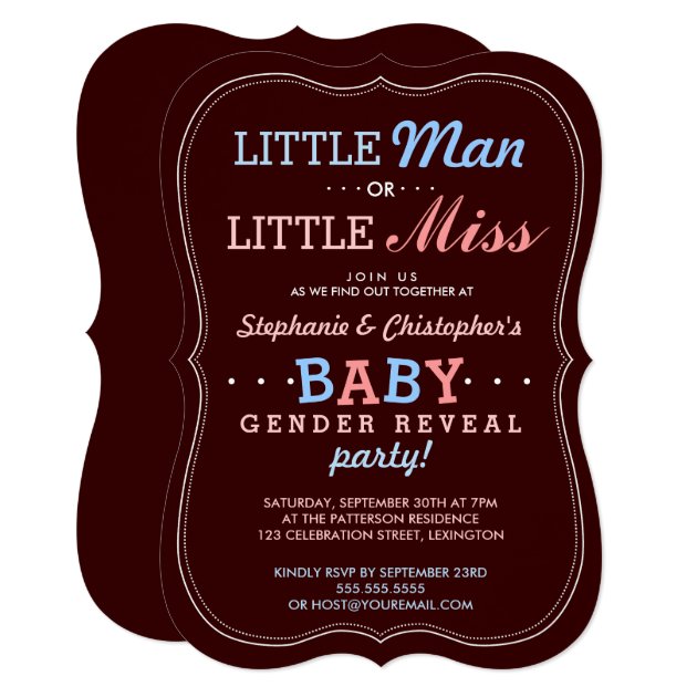 Little Man Or Little Miss Baby Gender Reveal Party Invitation
