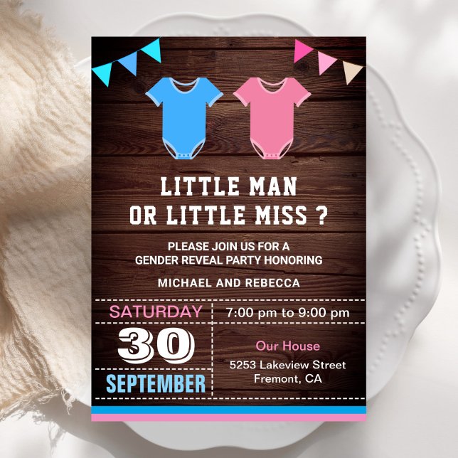 Little Man or Little Miss Gender Reveal Party Invitation (Creator Uploaded)