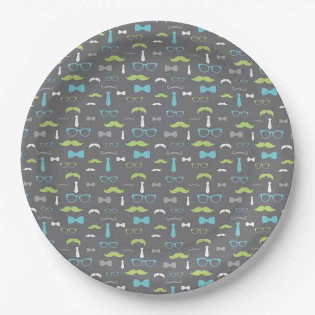 Little Man Paper Plate, Teal, Lime, Gray Paper Plates (Front)