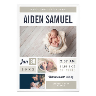 Little Man Photo Collage Birth Announcement