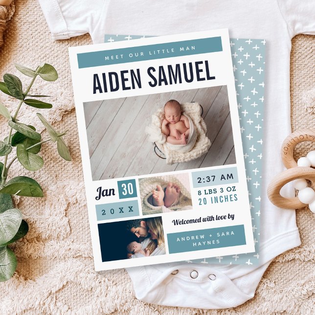 Little Man Photo Collage Birth Announcement (Creator Uploaded)
