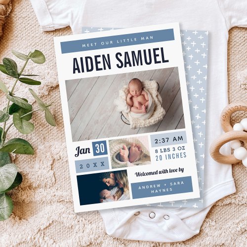 Little Man Photo Collage Birth Announcement