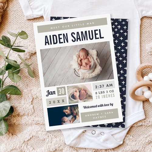 Little Man Photo Collage Birth Announcement