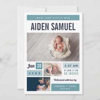 Little Man Photo Collage Birth Announcement