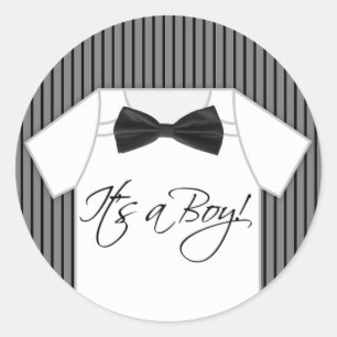 Little Man Pinstripe Baby Shower Classic Round Sticker
