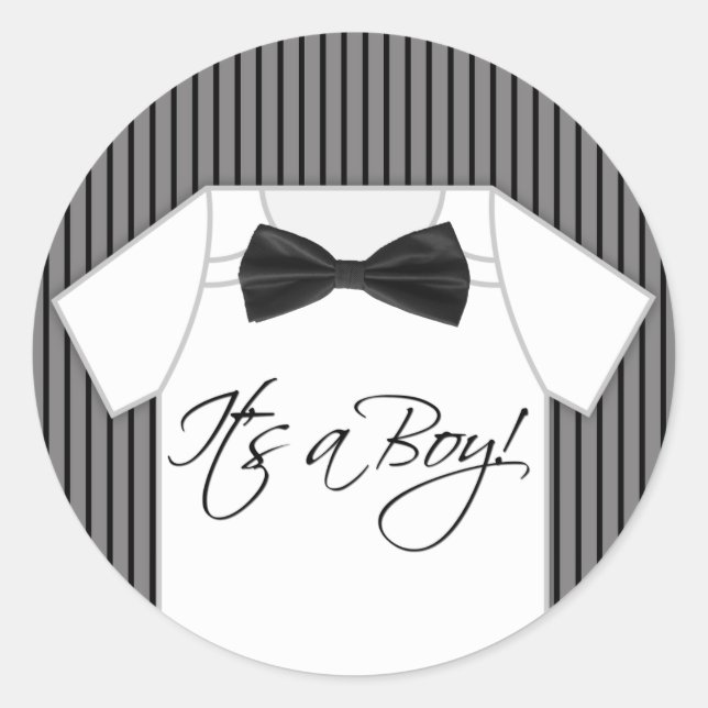 Little Man Pinstripe Baby Shower Classic Round Sticker (Front)