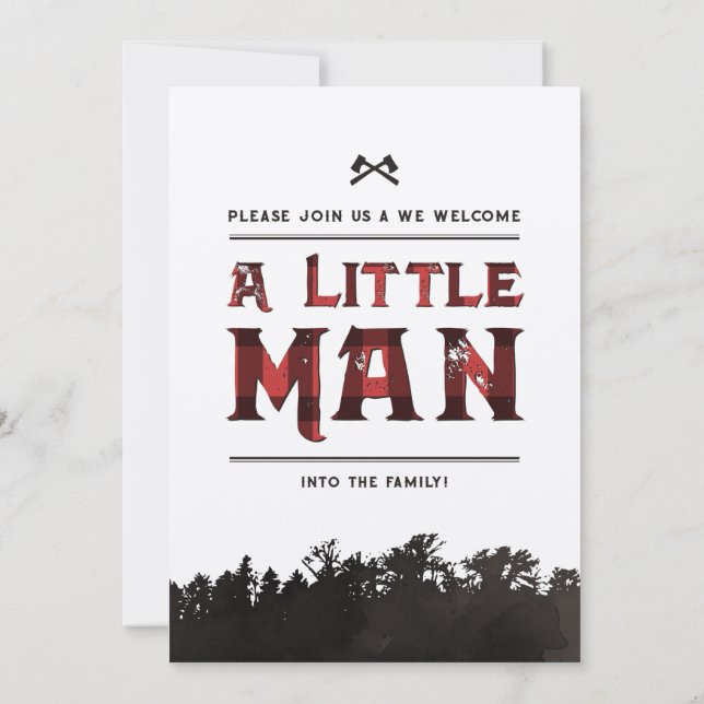 Little Man Plaid Woodland Couples Shower Invite (Back)
