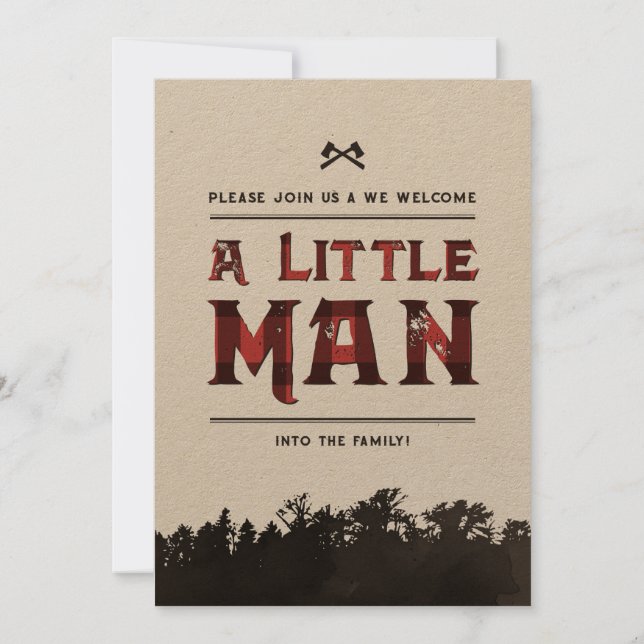 Little Man Plaid Woodland Couples Shower Invite (Back)