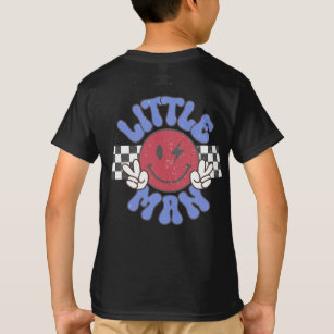 Little Man, Retro Smile Face Racing Checker T-Shirt