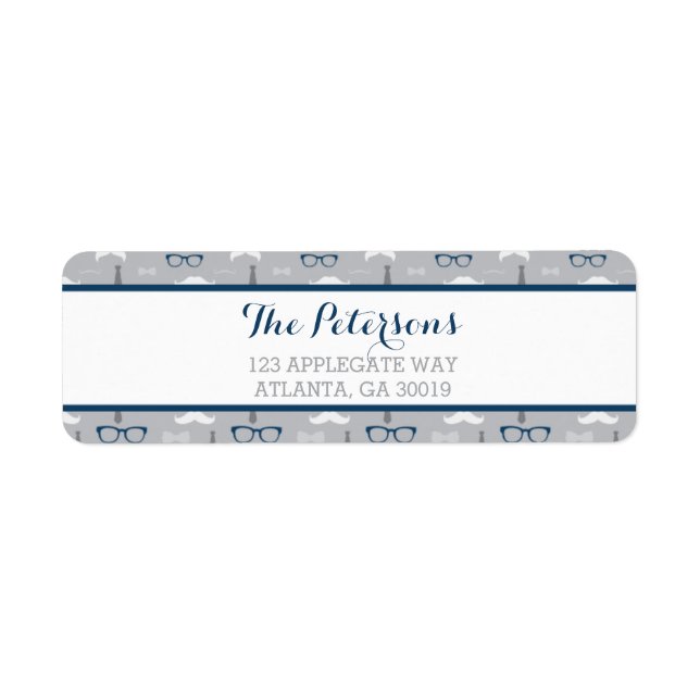 Little Man Return Address Label, Navy Blue, Gray Label (Front)