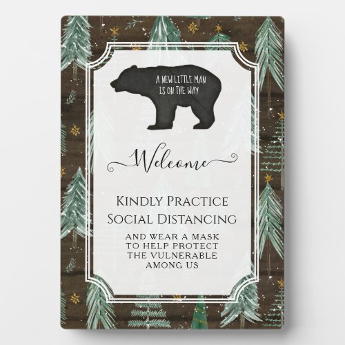 Little Man Rustic Bear Baby Shower Social Distance Plaque