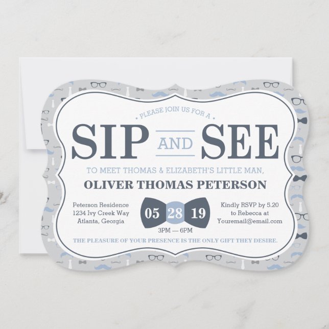 Little Man Sip and See Baby Shower Invitation (Front)