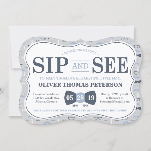 Little Man Sip and See Baby Shower Invitation