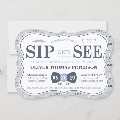Little Man Sip and See Baby Shower Invitation