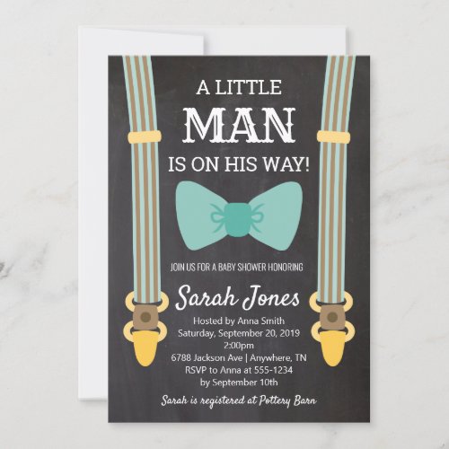 Little Man Suspenders Baby Shower Boy Baby Shower Invitation