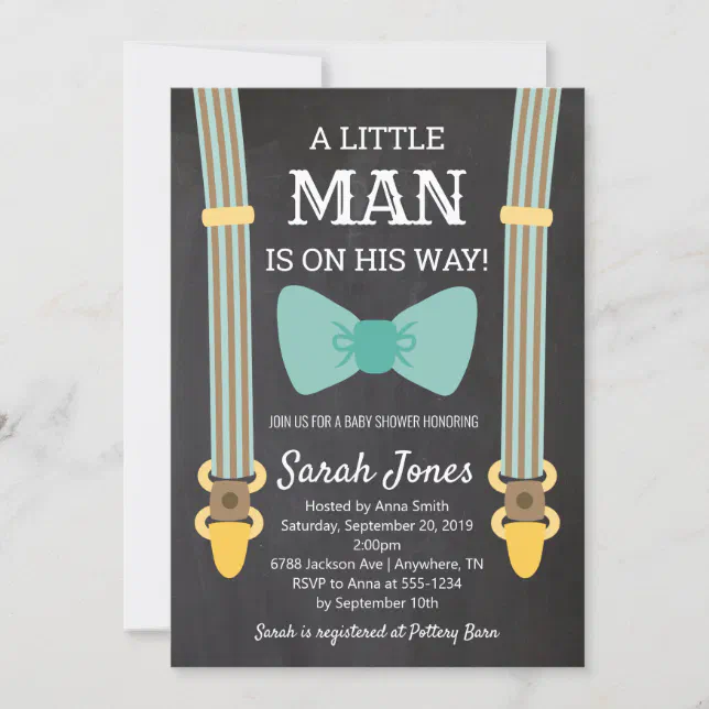 Little Man Suspenders Baby Shower Boy Baby Shower Invitation | Zazzle